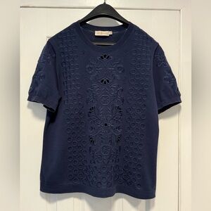 Embroidered Navy Short Sleeves